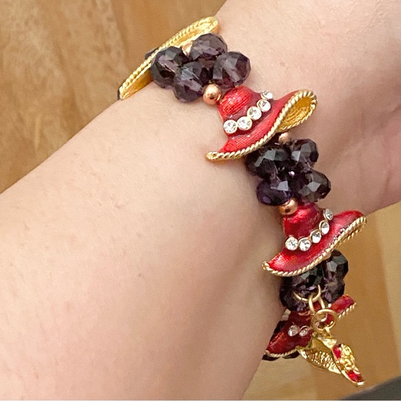 Red Hatter Enamel Beaded Stretchy Bracelet One Size - Picture 2 of 10